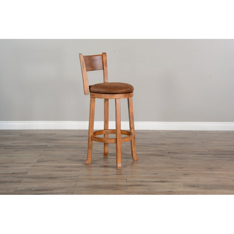 Spitler Swivel Upholstered Counter Stool with Solid Wood Frame, Rustic Oak, Bar Stool (30" Seat Height)