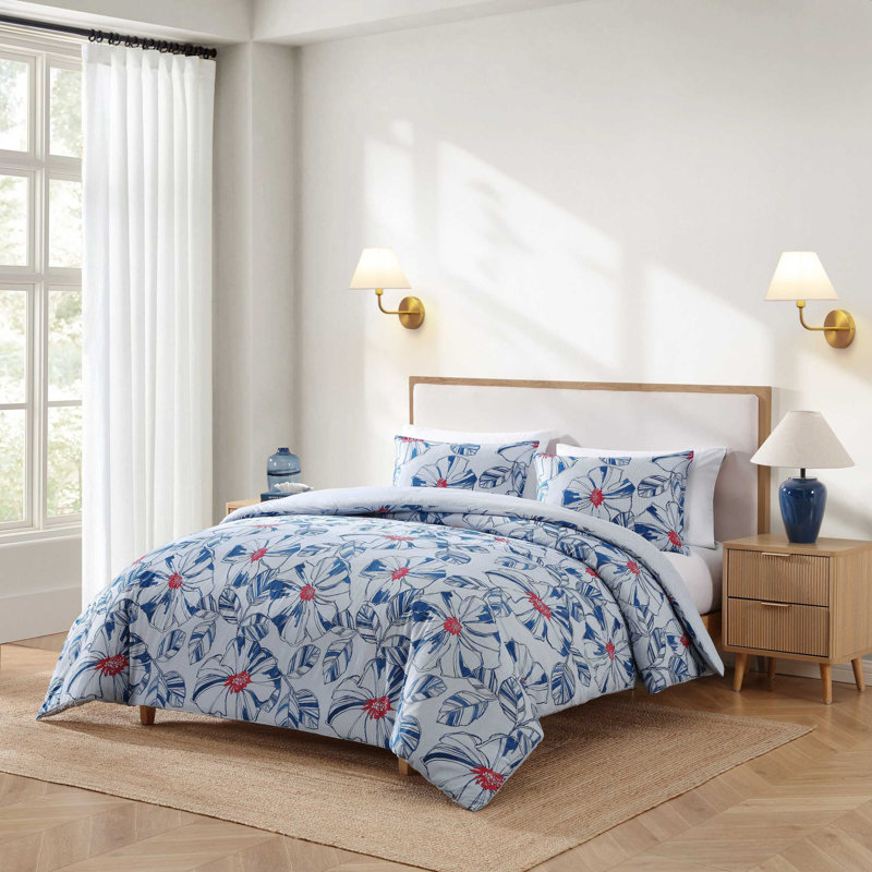 Ensemble d'édredon réversible en coton Tommy Hilfiger Paradise Cove, Édredon pour grand lit + 2 taies décoratives