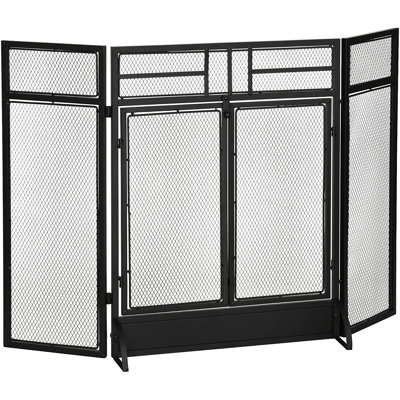Doline 3-Panel Folding Fireplace Screen Door, Metal Mesh Fireguard, Black