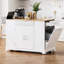 Îlot de cuisine cannelé avec rangement pour poubelle, prises de courant et roulettes, parfait pour les cuisines modernes et une organisation efficace