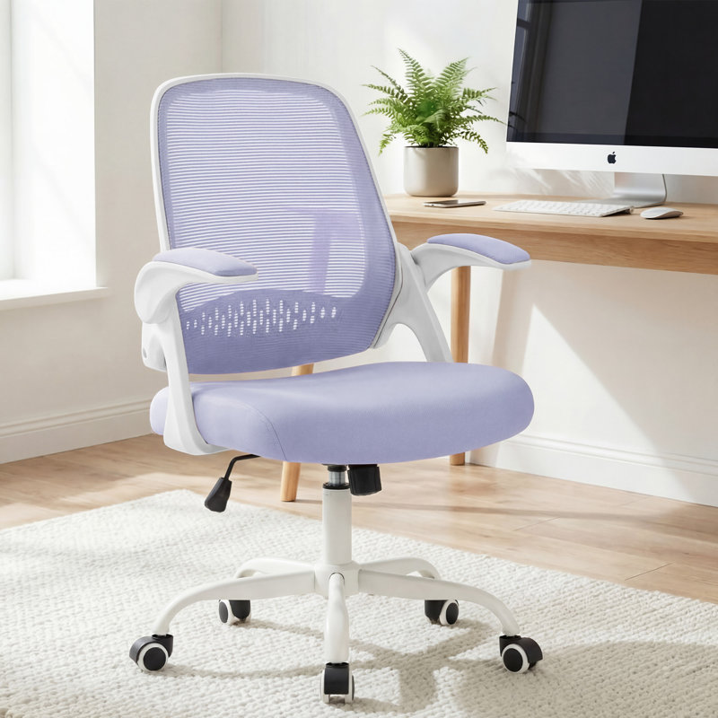 Chaise de bureau ergonomique compacte avec accoudoirs rabattables Nahjee, Mauve, Acier