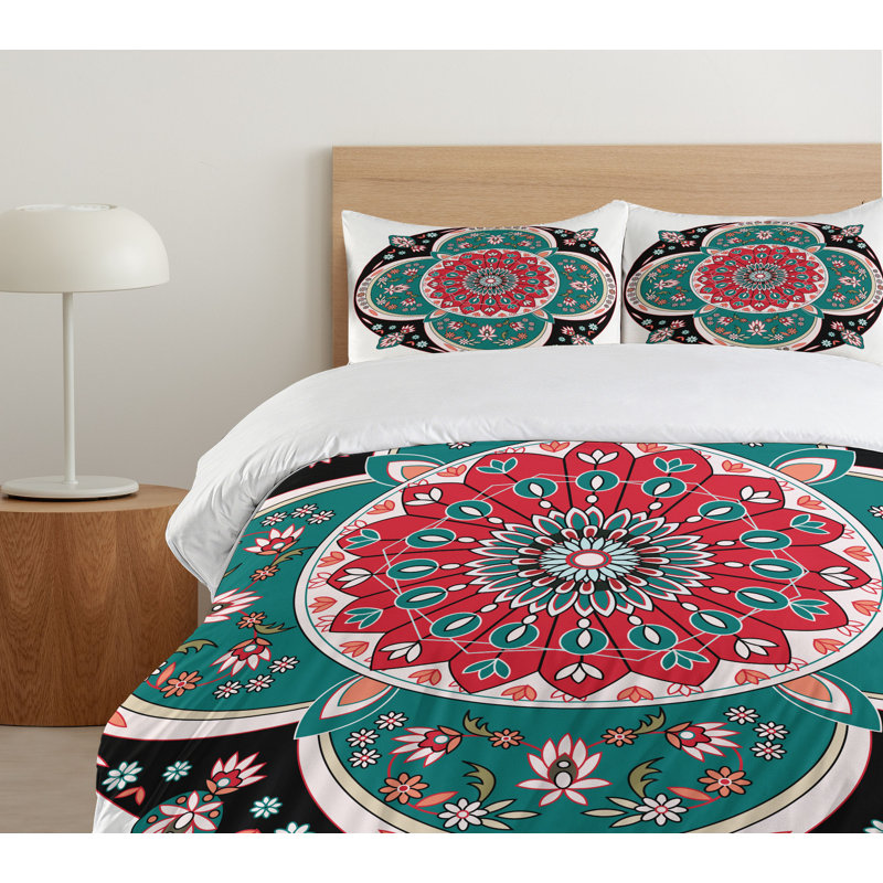 Twin Dark Coral Turquoise Tribal Duvet Cover Set