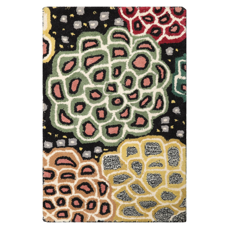 Black Hand Tufted Floral Wool Runner Multi Sizes Oriental Area Rug, Rectangle 2' x 3'