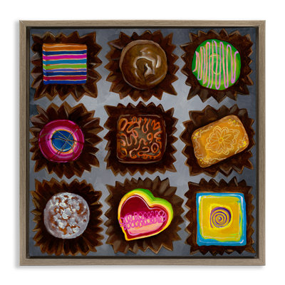 Various Dessert Chocolates Framed Floater Canvas Wall Art by Liz Jardine