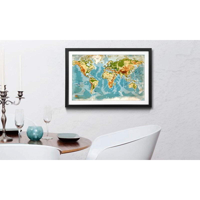 Weltkarten Dirty Map - Single Picture Frame Print, 60cm H x 80cm W x 2.2cm D
