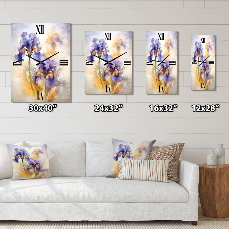 Mauve et jaune impression d'iris - Très grandes horloges murales florales, Petit