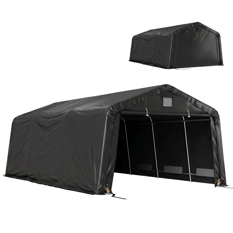 Abri de garage 12 'x 20' avec fenêtres de ventilation, noir, Noir