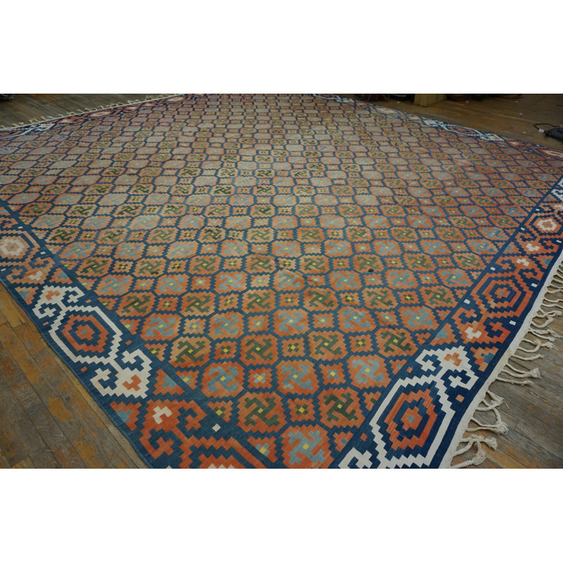 Antique Large Size Square Shape Tribal Geometric Flatwoven Dhurrie Rug