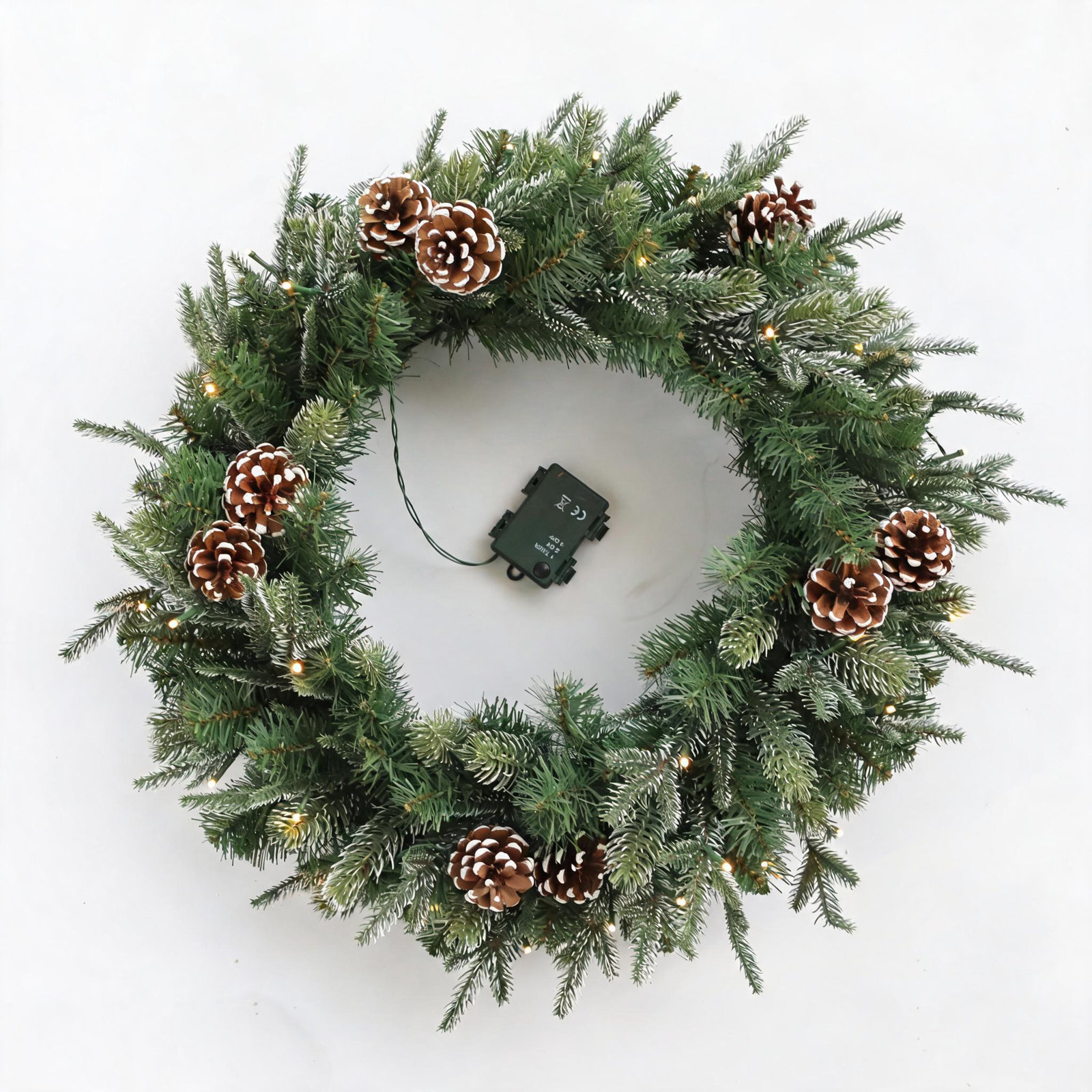 24" Artificial Large Winter Pre-Lit Wreath Farmhouse Cedar Christmas Wreath For Front Door With LED Lights