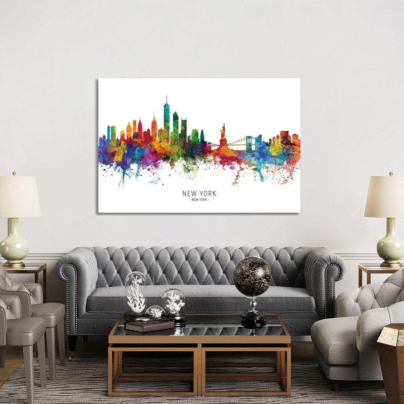 «New York Skyline» par Michael Tompsett - impression d'art graphique, H 40 po x l 60 po x 1,5 po, Toile tendue, Pas de tapis