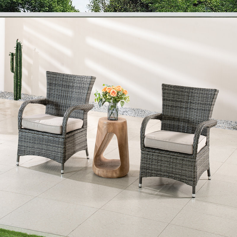 Ensemble de 2 fauteuils de patio en osier avec coussin (ensemble de 2), Brun