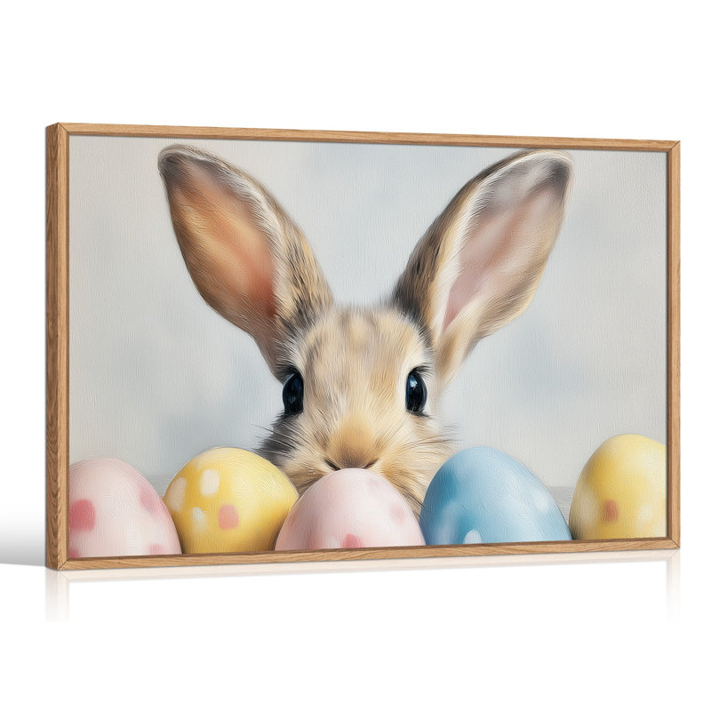 Art mural sur toile grand lapin de Pâques encadré - charmante image murale printanière, œuvre de lapin ludique pour la décoration de Pâques