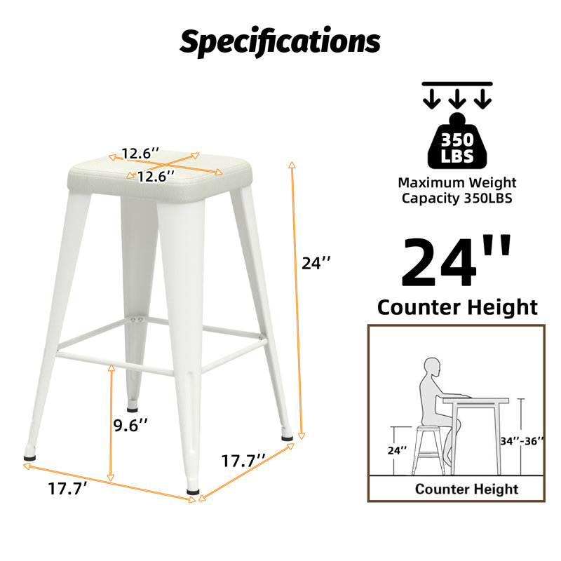 Upholstered Seat Counter Stools with Metal Frame, Counter Stool (26" Seat Height), Brown, 4
