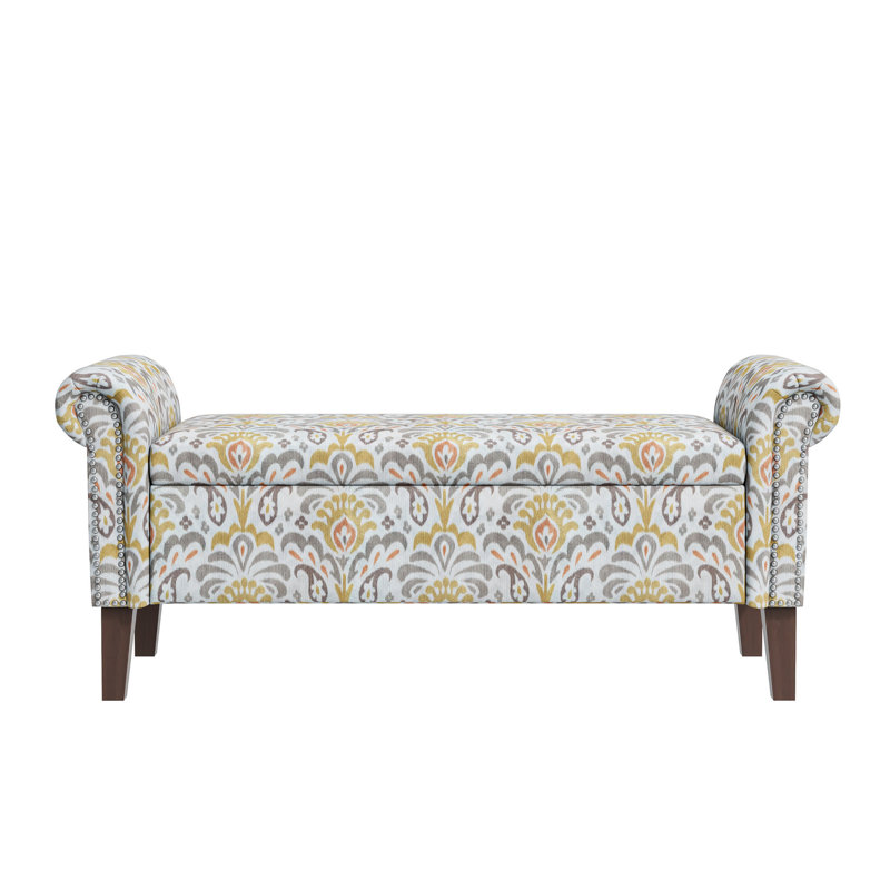Rangement - Banc rabattable, revêtement floral 24,29 po Hauteur, motif, structure en bois franc, espace intérieur