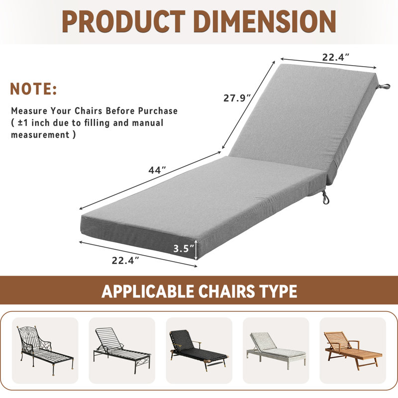 Forbell Outdoor Weather-Resistant 3.5" Chaise Lounge Seat Cushion - Back Cushions And Seat Cushions, Gray, 1