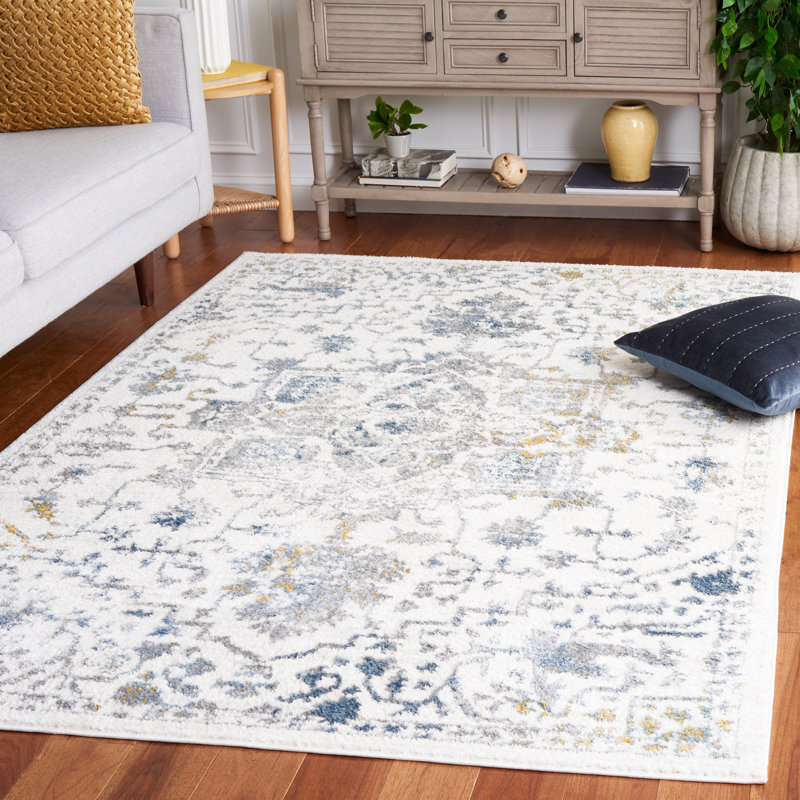 Lowrey White/Blue Rug, Rectangle 5'5" x 7'6"