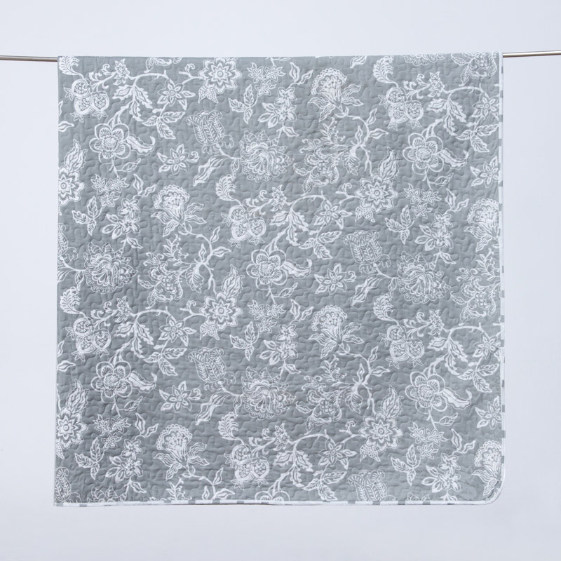 Emma Grey Reversible Twin Microfiber Floral Quilt Set
