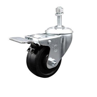 3 Inch SS Soft Rubber 10mm Threaded Stem Caster with Total Lock Brake SCC