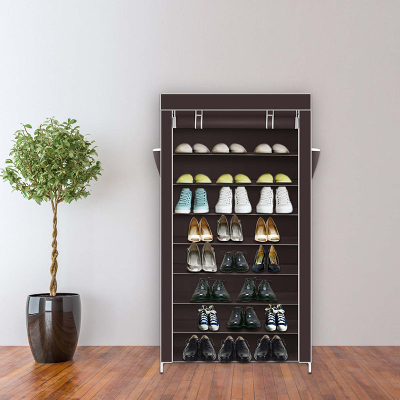 Range-chaussures 10 niveaux avec housse anti-poussière, Marron foncé
