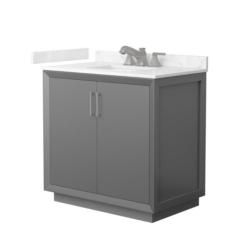 Strada 36" Freestanding Single Bathroom Vanity with Cultured Marble Top, Gray, Brushed Nickel