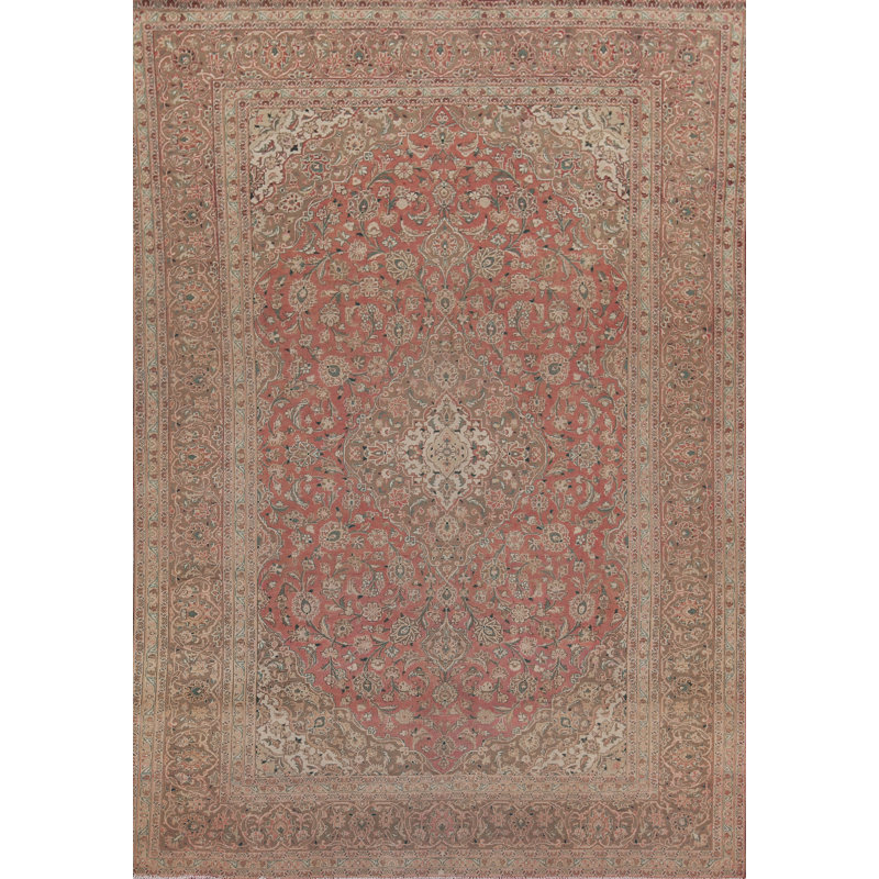 Tapis traditionnel rose à motif floral 10 x 13
