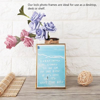 Brass Retro Glass Metal Desktop Photo Frame Bracket Copper Strip (6*8inch)