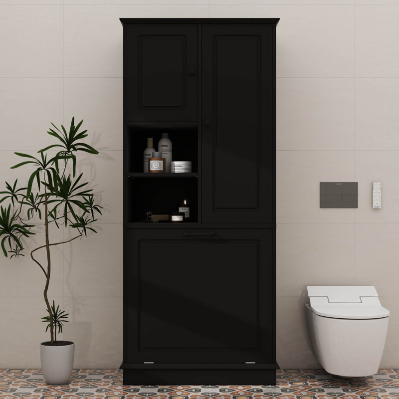 Armoire de rangement de 67,7 po de hauteur avec panier rabattable, tablettes réglables et 2 portes, armoire de plancher autoportante avec poignées en alliage d'aluminium