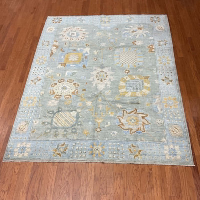 Tapis Oushak afghan noué à la main, teint aux végétaux, 2,39 m x 3,02 m