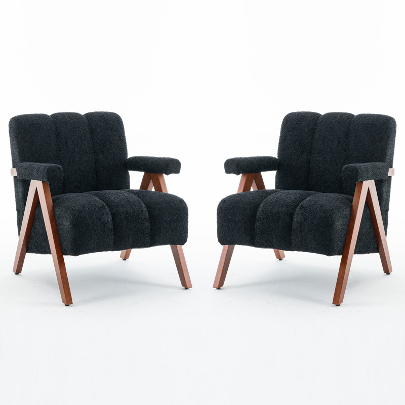 Chaise avec accoudoirs Mid-Century moderne et capitonnée (ensemble de 2), Noir