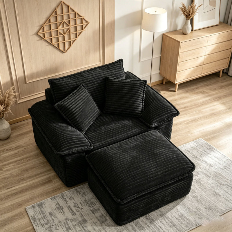 Fauteuil surdimensionné de 47 po, Velours côtelé noir