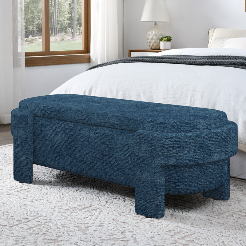 Banc rembourré en lin avec grand espace de rangement, Bleu très foncé