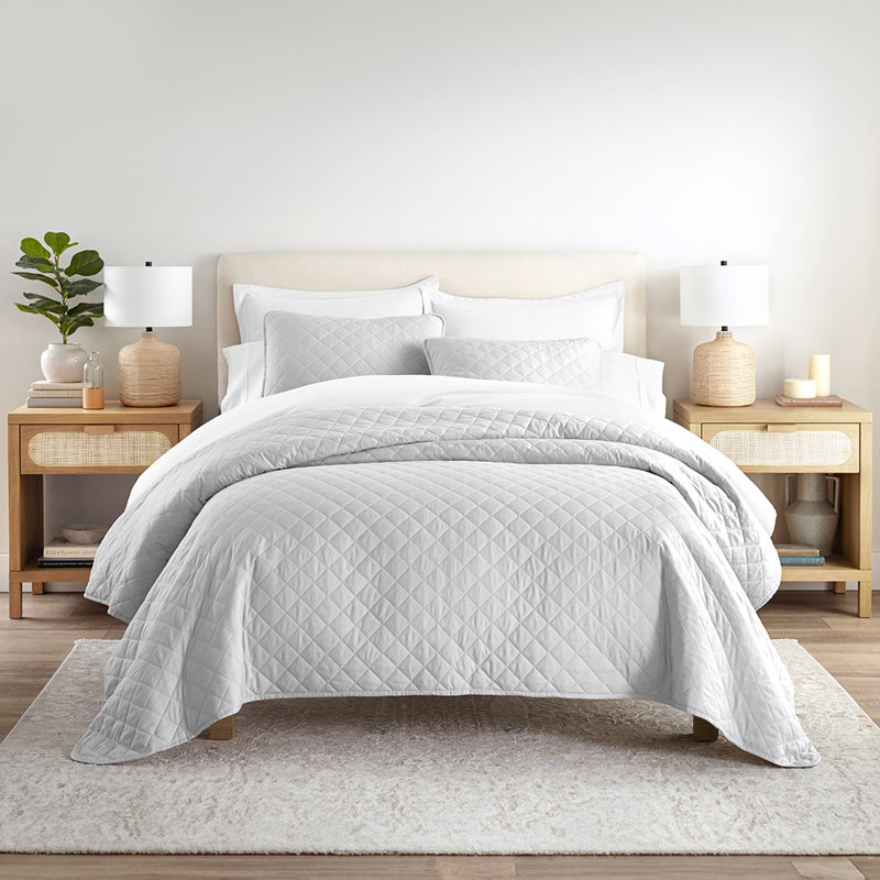 Becky Cameron Diamond Stich Quilt Set, Light Gray, Twin/Twin XL Quilt + 1 Standard Sham