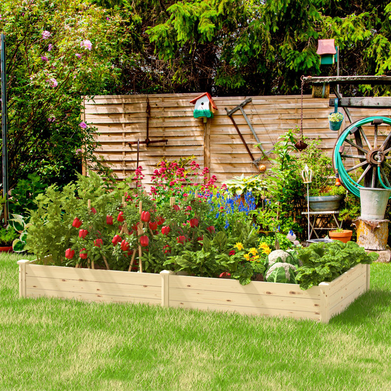 Boîte à fleurs extérieure en bois surélevée pour jardin, lit surélevé en bois naturel à fond ouvert