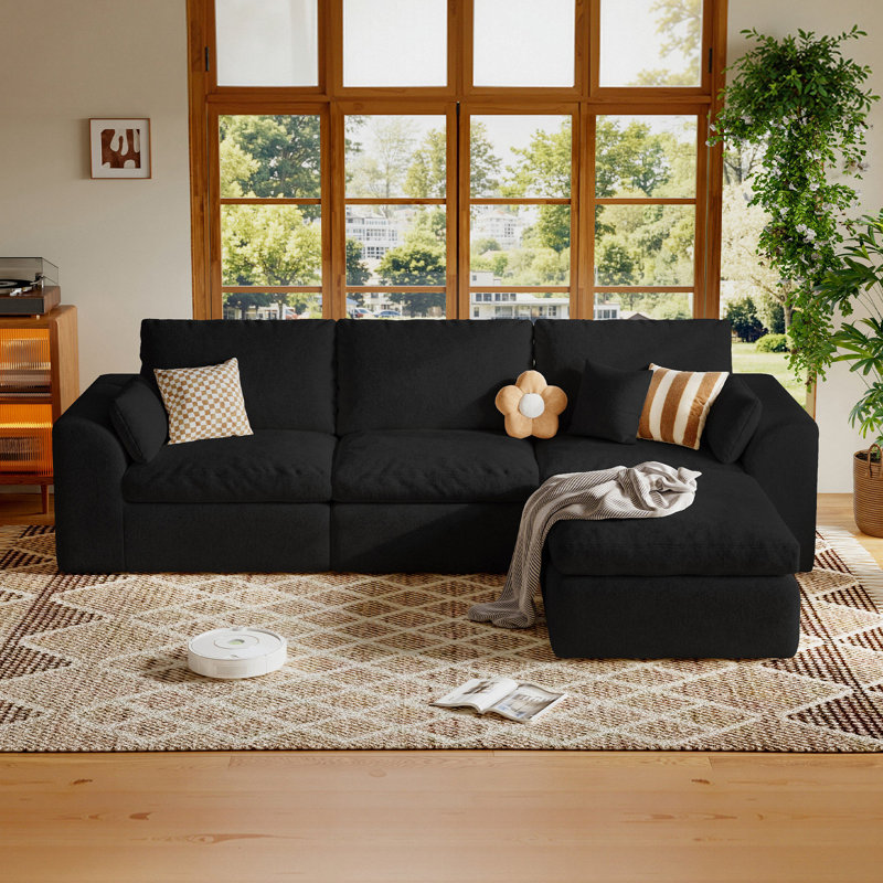 Boneless 108.1''Modern Cloud Boneless Sectional Couch for Living Room,Deep Seat Cloud Sofa with Ottoman,L Shape Modular Sectional Couches, No Assembly Comfy Upholstered Couch(3 Seater + 1 Ottoman,White)