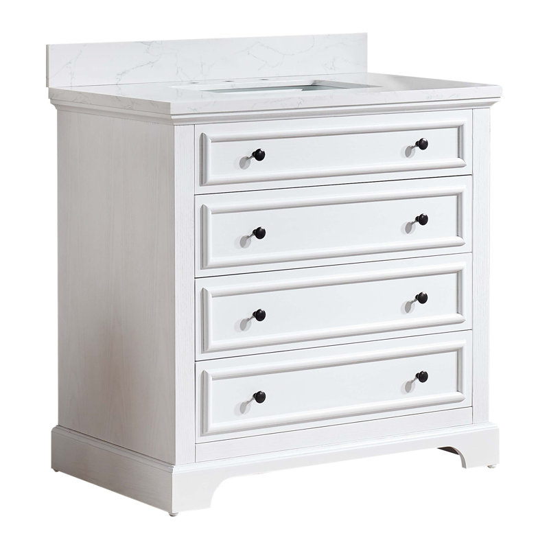 Meuble-lavabo simple autoportant de 36 po avec plateau en marbre entièrement assemblé