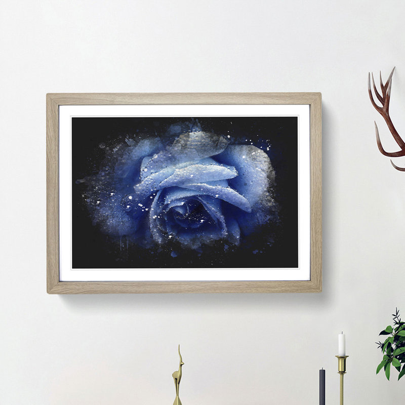 Blue Rose - Picture Frame Painting Print, 62cm H x 87cm W x 2cm D, Oak Framed