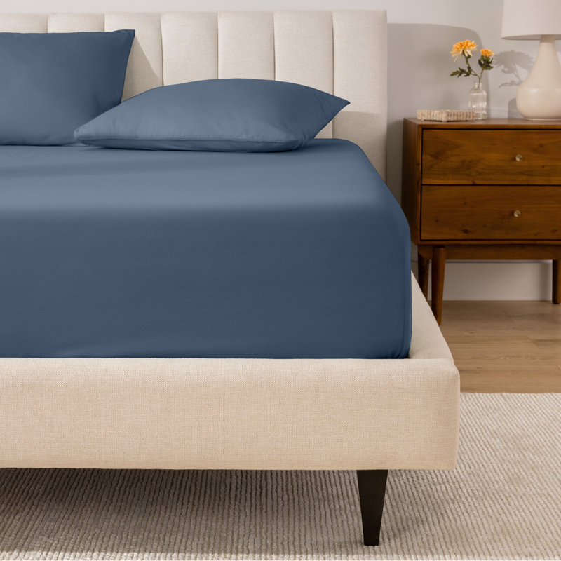 260 Thread Count Organic Cotton Percale Fitted Sheet, Twin XL Fitted Sheet, Bering Sea