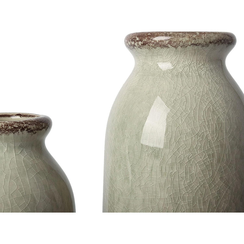 Rustic Ceramic Vases Home Decor, Sage Green