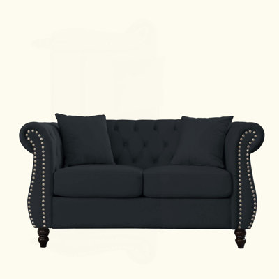 Chesterfield Sofa Velvet For Living Room, 2 Seater Sofa Tufted Couch With Rolled Arms And Nailhead For Living Room, Bedroom, Office, Apartment, Two Pillows