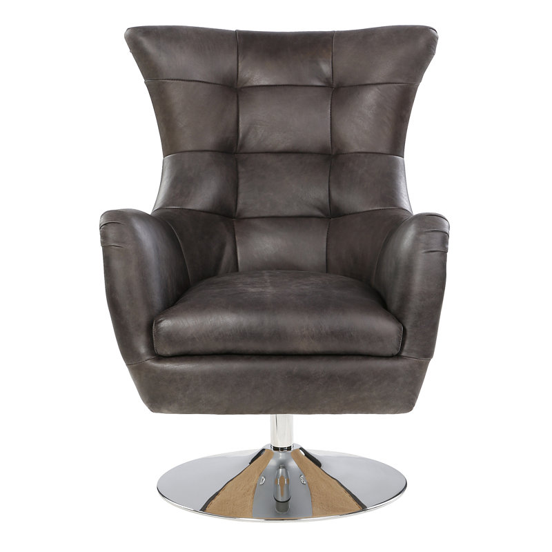 Cantillo Swivel Genuine Leather Wingback Chair, Antique Ebony