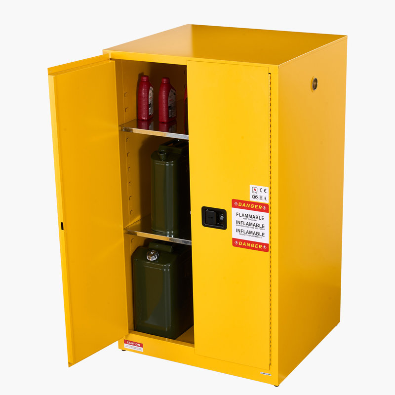 Flammable Cabinet, 37.9 x 34.0 x 65.0 Inch, 65 Gallon Flammable Storage Cabinet with Adjustable Shelf, Cold-Rolled and Galvanized Steel Fire Cabinets, for Commercial Industrial Home Use, Yellow