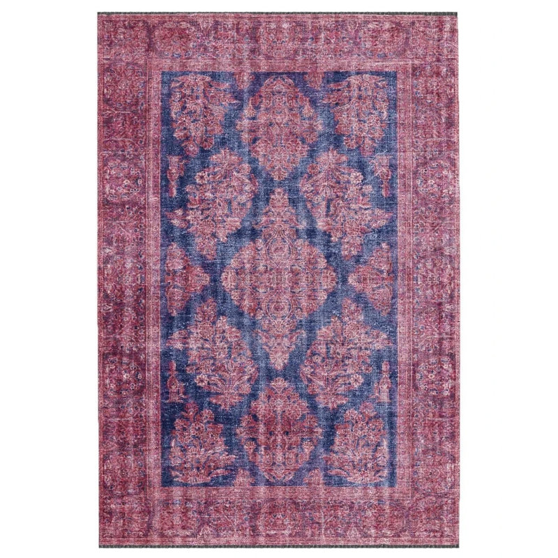 Tapis oriental rose en coton tissé à la machine Cece, Tapis de couloir 2 pi 8 po x 9 pi 9 po