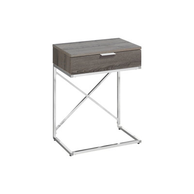 Accent Table, Side, End, Nightstand, Lamp, Storage Drawer, Living Room, Bedroom, Brown Laminate, Chrome Metal, Contemporary, Modern