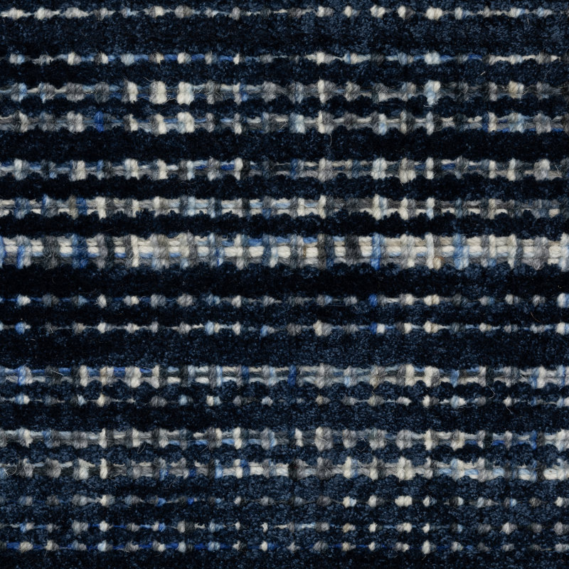 Tapis touffeté à rayures bleu marine et bleu en laine et viscose Shafia, Rectangle de 5 pi x 8 pi