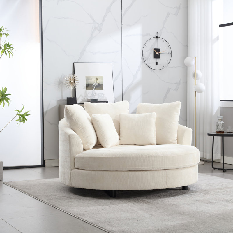 Fauteuil demi-tonneau surdimensionné avec housse, Chenille beige