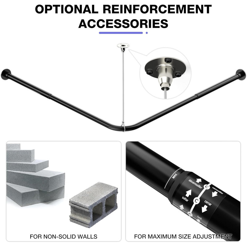 L-Shaped Drill / Screw Shower Curtain Pole