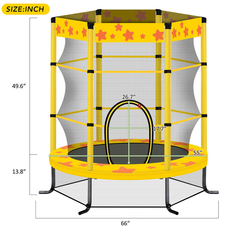Trampoline pour enfants de 55 pouces avec filet de sécurité, trampoline intérieur extérieur 4,5 pi pour enfants, Jaune