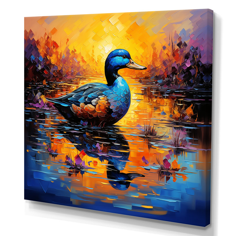 «Duck Morning Quack Lake I», art mural animal de canard, Toile tendue, H 36 po x l 36 po x P 1,5 po