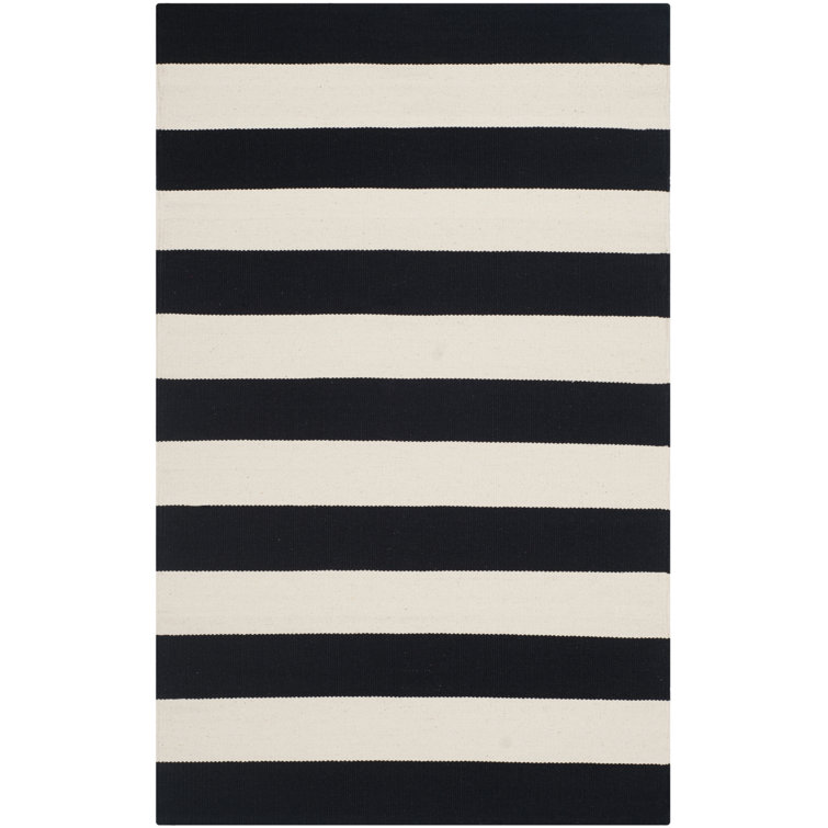 Brookvale Striped Hand-Woven Cotton Area Rug in Black/Ivory