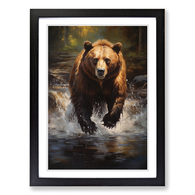 Bear Realism - Single Picture Frame Print on Wood, Black Framed, 34cm H x 25cm W x 2cm D